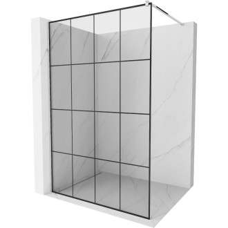 Sprchová stěna Mexen Kioto 140x200 cm, transparent/černý vzor 8, chrom 800-140-101-01-77