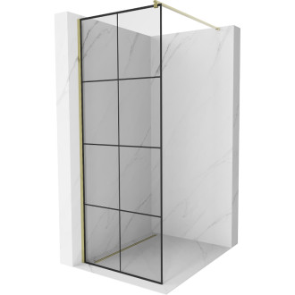 Sprchová stěna Mexen Kioto 80x200 cm, transparent/černý vzor 8, zlatá 800-080-101-50-77