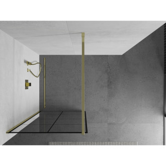Sprchová stěna Mexen Kioto 90x200 cm, transparent/černý vzor 8, zlatá 800-090-101-50-77