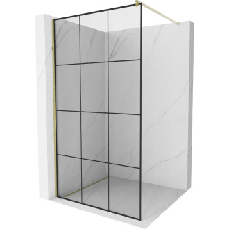 Sprchová stěna Mexen Kioto 100x200 cm, transparent/černý vzor 8, zlatá 800-100-101-50-77