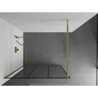 Sprchová stěna Mexen Kioto 100x200 cm, transparent/černý vzor 8, zlatá 800-100-101-50-77