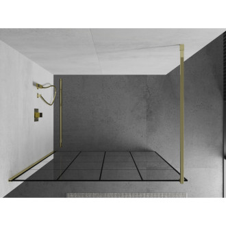 Sprchová stěna Mexen Kioto 140x200 cm, transparent/černý vzor 8, zlatá 800-140-101-50-77