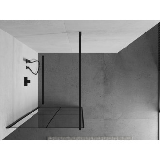 Sprchová stěna Mexen Kioto 90x200 cm, transparent/černý vzor 8, černá 800-090-101-70-77