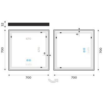 Nimco ZPC 13077VX-90 Černé LED zrcadlo 700x700 se dvěma dotykovými senzory
