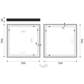 Nimco ZPC 13077-90 Černé LED zrcadlo 700x700