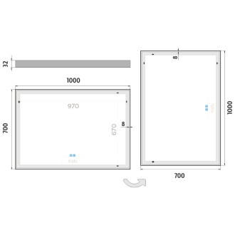 Nimco Černé LED zrcadlo 1000x700 se dvěma dotykovými senzory ZPC 13004VX-90