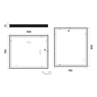 Nimco ZPC 13003-90 Černé LED zrcadlo 800x700