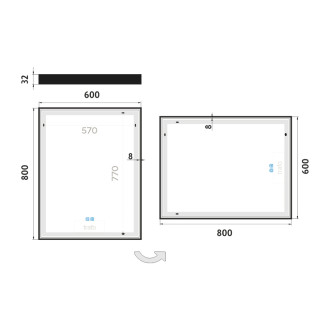 Nimco ZPC 13002VX-90 Černé LED zrcadlo 600x800 se dvěma dotykovými senzory