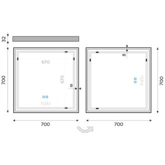 Nimco ZP 13077VX LED zrcadlo 700x700 se dvěma dotykovými senzory