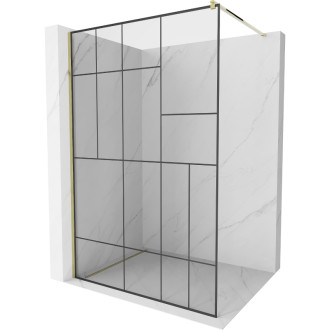 Sprchová stěna Mexen Kioto 110x200 cm, transparent/černý vzor 8, zlatá 800-110-101-50-78