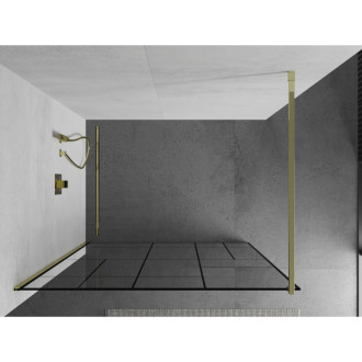 Sprchová stěna Mexen Kioto 130x200 cm, transparent/černý vzor 8, zlatá 800-130-101-50-78