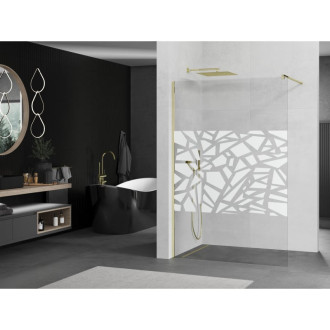 Sprchová stěna Mexen Kioto 70x200 cm, transparent/bílý vzor 8, zlatá 800-070-101-50-85
