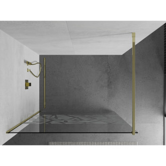Sprchová stěna Mexen Kioto 70x200 cm, transparent/bílý vzor 8, zlatá 800-070-101-50-85