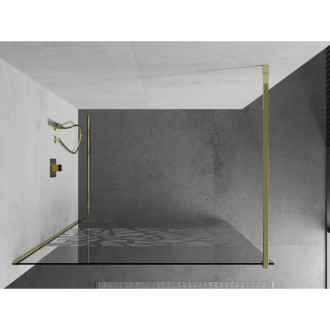 Sprchová stěna Mexen Kioto 140x200 cm, transparent/bílý vzor 8, zlatá 800-140-101-50-85