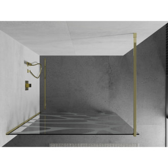 Sprchová stěna Mexen Kioto 70x200 cm, transparent/bílý vzor 8, zlatá 800-070-101-50-97