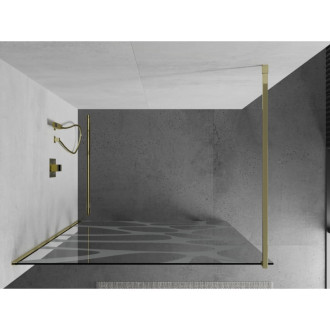 Sprchová stěna Mexen Kioto 110x200 cm, transparent/bílý vzor 8, zlatá 800-110-101-50-97