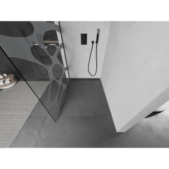 Mexen Kyoto Walk-in sprchová stěna 130 x 200 cm, bílý vzor 8 mm, černá - 800-130-101-70-97