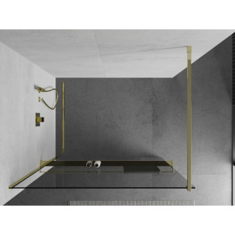 Mexen KIOTO+ zástěna Walk-in s policí a držákem 100x200, transp., zlatá 800-100-121-50-00