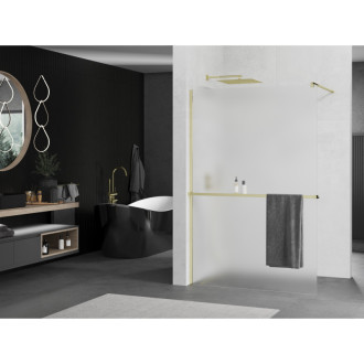 Mexen KIOTO+ zástěna Walk-in s policí a držákem 70x200 cm, mráz 8, zlatá 800-070-121-50-30