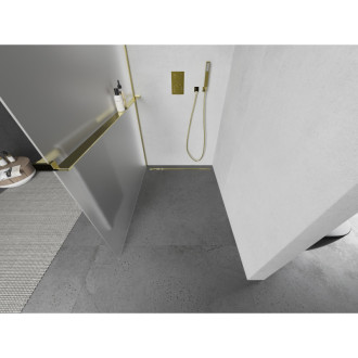 Mexen KIOTO+ zástěna Walk-in s policí a držákem 70x200 cm, mráz 8, zlatá 800-070-121-50-30
