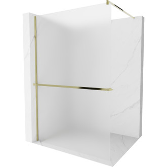 Mexen KIOTO+ zástěna Walk-in s policí a držákem 90x200 cm, mráz 8, zlatá 800-090-121-50-30
