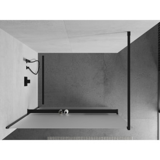 Mexen KIOTO+ zástěna Walk-in s policí a držákem 70x200 cm, mráz 8, černá 800-070-121-70-30