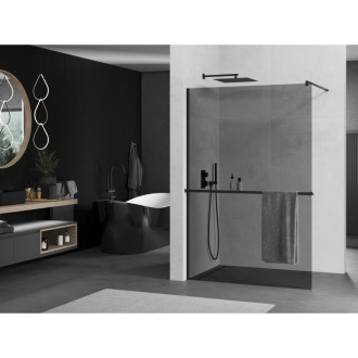 Mexen KIOTO+ zástěna Walk-in s policí a držákem 80x200, grafit 8, černá 800-080-121-70-40