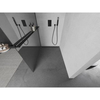 Mexen KIOTO+ zástěna Walk-in s policí a držákem 100x200, zrcadlo, černá 800-100-121-70-50