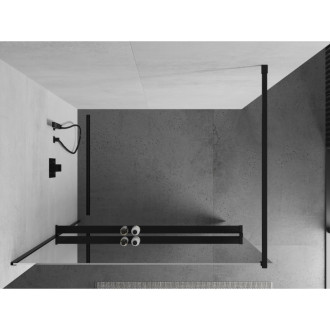 Mexen KIOTO+ zástěna Walk-in s policí a držákem 100x200, zrcadlo, černá 800-100-121-70-50