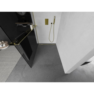 Mexen KIOTO+ zástěna Walk-in s policí a držákem 100x200, grafit 8, zlatá 800-100-121-50-40