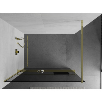Mexen KIOTO+ zástěna Walk-in s policí a držákem 100x200, grafit 8, zlatá 800-100-121-50-40