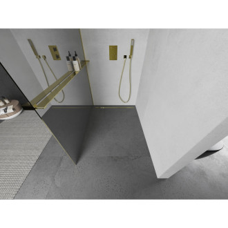 Mexen KIOTO+ zástěna Walk-in s policí a držákem 100x200, zrcadlo, zlatá 800-100-121-50-50