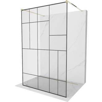 Mexen Kyoto volně stojící sprchová stěna 140 x 200 cm, transparent/černý vzor 8 mm, zlatá - 800-140-002-50-78