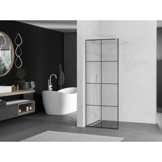 Sprchová stěna Mexen Kioto 70x200 cm, transparent/černý vzor 8, bílá 800-070-101-20-77