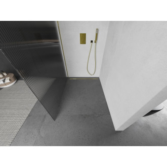 Mexen Kyoto Walk-in sprchová stěna 100 x 200 cm, pruhy 8 mm, zlatá - 800-100-101-50-09