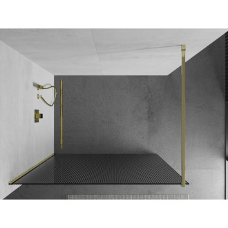 Mexen Kyoto Walk-in sprchová stěna 100 x 200 cm, pruhy 8 mm, zlatá - 800-100-101-50-09