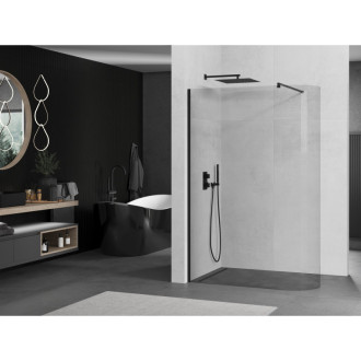 Mexen Kioto zaoblená sprchová stěna Walk-in 130x200, transp. 8, černá 800-130-101-70-06