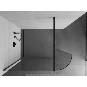 Mexen Kioto zaoblená sprchová stěna Walk-in 130x200, transp. 8, černá 800-130-101-70-06