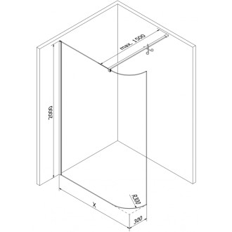 Mexen Kioto zaoblená sprchová stěna Walk-in 130x200, transp. 8, černá 800-130-101-70-06