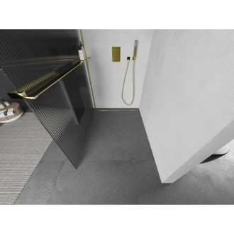 Sprchová stěna Mexen Kyoto+ s policí Walk-in 90 x 200 cm, pruhy, zlatá - 800-090-121-50-09