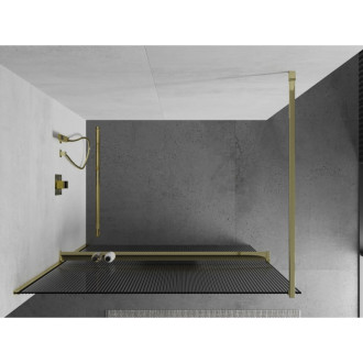 Sprchová stěna Mexen Kyoto+ s Walk-in policí 130 x 200 cm, pruhy, zlatá 800-130-121-50-09