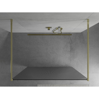 Mexen Kyoto volně stojící sprchová stěna 100 x 200 cm, pruhy 8 mm, zlatá 800-100-002-50-09