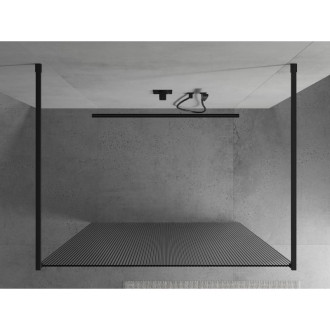 Mexen Kyoto volně stojící sprchová stěna 130 x 200 cm, pruhy 8 mm, černá 800-130-002-70-09