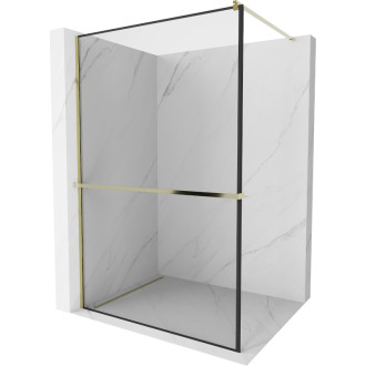 Mexen KIOTO+ zástěna Walk-in s Walk-in policí 130x200, černý vzor, zlatá 800-130-121-50-70