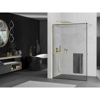 Mexen KIOTO+ zástěna Walk-in s Walk-in policí 130x200, černý vzor, zlatá 800-130-121-50-70