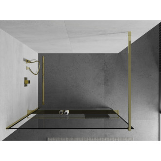 Mexen KIOTO+ zástěna Walk-in s Walk-in policí 130x200, černý vzor, zlatá 800-130-121-50-70