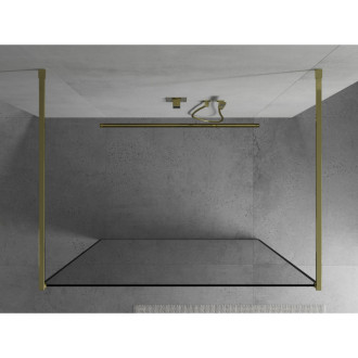 Mexen Kioto volně stojící sprchová stěna 150x200 cm, černý vzor 8, zlatá 800-150-002-50-70