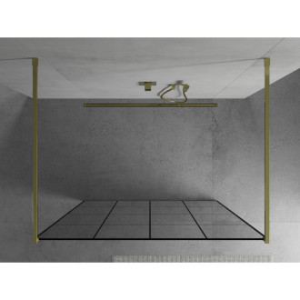 Mexen Kioto volně stojící sprchová stěna 150x200 cm, černý vzor 8, zlatá 800-150-002-50-77