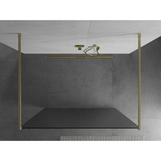 Mexen Kyoto volně stojící sprchová stěna 140 x 200 cm, pruhy 8 mm, broušené zlato - 800-140-002-55-09