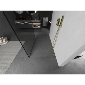 Mexen Kyoto volně stojící sprchová stěna 100 x 200 cm, černý vzor 8 mm, broušené zlato - 800-100-002-55-70